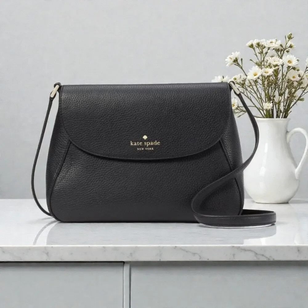 Kate Spade Monica Flap Leather Crossbody Purse in Black KC465